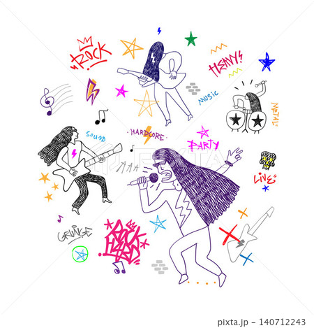Rock music band hand drawn vector illustration , musicians doodle collection Rock music band hand drawn vector illustration , musicians doodle collection 140712243