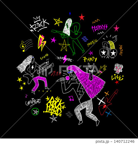 Rock music band hand drawn vector illustration , musicians doodle collection Rock music band hand drawn vector illustration , musicians doodle collection 140712246