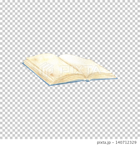 Open book with blank pages watercolor isolated illustration. Hand drawn clipart for education, library themes, reading concepts and back-to-school design projects. Detailed drawing. 140712329