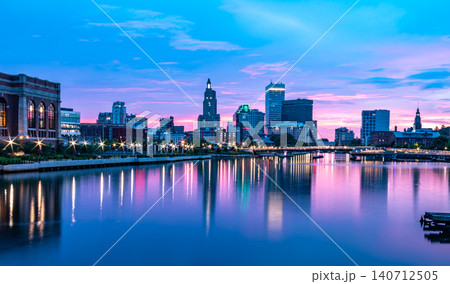 Providence Skyline Reflections At Colorful Blue Hour Providence Skyline Reflections At Colorful Blue Hour 140712505