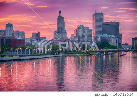 Providence Skyline Glows Above Colorful River Reflections Providence Skyline Glows Above Colorful River Reflections 140712514