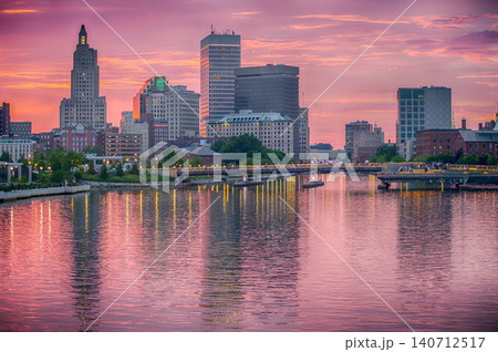 Providence Skyline Glows Above Colorful River Reflections Providence Skyline Glows Above Colorful River Reflections 140712517