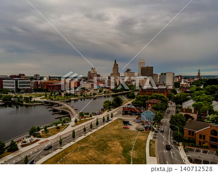 Providence Riverfront Skyline From Elevated Aerial View Providence Riverfront Skyline From Elevated Aerial View 140712528