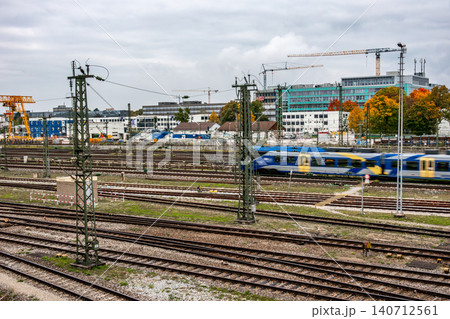 Munich Rail Yard With Trains And Tracks Munich Rail Yard With Trains And Tracks 140712561