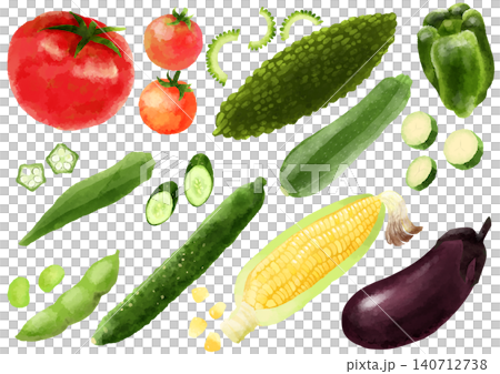 Hand-drawn watercolor-style illustrations of summer vegetables Hand-drawn watercolor-style illustrations of summer vegetables 140712738