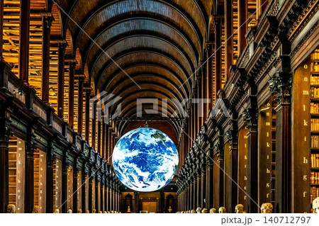 Gaia Earth Installation in Long Room Trinity College Library Dublin with Historic Bookshelves Gaia Earth Installation in Long Room Trinity College Library Dublin with Historic Bookshelves 140712797