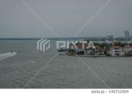 Clearwater Florida Intracoastal Waterway with Waterfront Homes and Distant Coastal Skyline  140712804