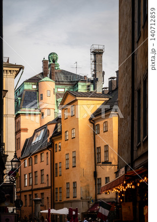 Gamla Stan Stockholm Sweden Narrow Street with Colorful Historic Buildings Gamla Stan Stockholm Sweden Narrow Street with Colorful Historic Buildings 140712859