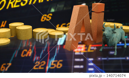 Artificial Intelligence Bull Market Investment Concept 3d render. Artificial Intelligence Bull Market Investment Concept 3d render. 140714074