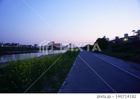 大阪府大和川 遊歩道夕暮れ 大阪府大和川 遊歩道夕暮れ 140714182