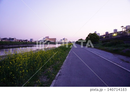 大阪府大和川 遊歩道夕暮れ 大阪府大和川 遊歩道夕暮れ 140714183