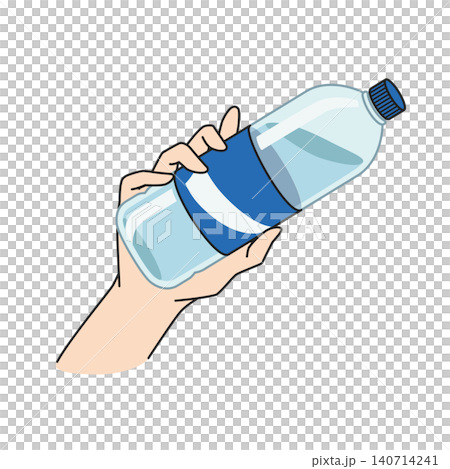 右手拿著一瓶塑膠軟性飲料 右手拿著一瓶塑膠軟性飲料 140714241