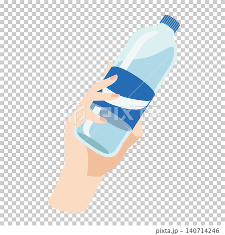 右手拿著一瓶塑膠軟性飲料 右手拿著一瓶塑膠軟性飲料 140714246