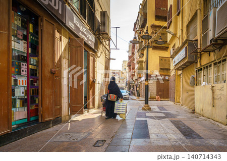 Jeddah, Saudi Arabia - Mar 08 2023, panoramic views of the streets of the old city of Jeddah, Saudi Arabia 140714343
