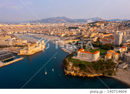 Aerial view of town and port in Marseille city with of sailboats and yachts Aerial view of town and port in Marseille city with of sailboats and yachts 140714604