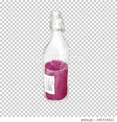 A glass bottle containing homemade red shiso juice A glass bottle containing homemade red shiso juice 140714821