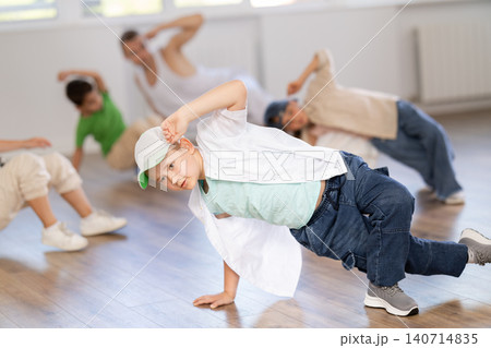 Group of children dancers having break dance training at dance studio Group of children dancers having break dance training at dance studio 140714835