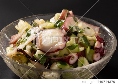 蛸と夏野菜の香味和え (きゅうり ミョウガ 大葉) 蛸と夏野菜の香味和え (きゅうり ミョウガ 大葉) 140714870