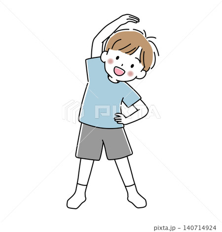 体側を伸ばしてストレッチをする男の子のベクターイラスト 体側を伸ばしてストレッチをする男の子のベクターイラスト 140714924