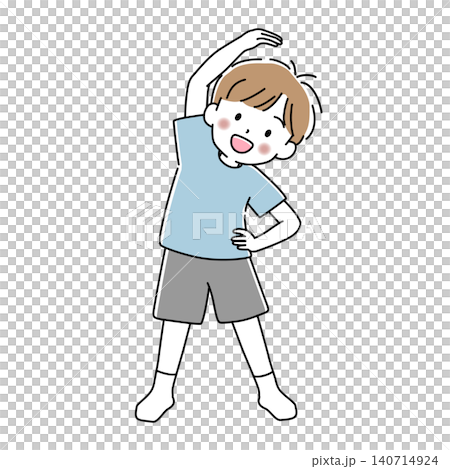 体側を伸ばしてストレッチをする男の子のベクターイラスト 体側を伸ばしてストレッチをする男の子のベクターイラスト 140714924