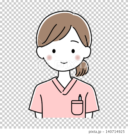 一位面帶微笑的女護士的上半身向量圖。 140714925