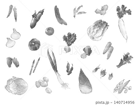 シンプルな野菜のイラストセット モノクロ シンプルな野菜のイラストセット モノクロ 140714956