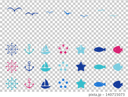 マリンモチーフのフレームイラスト　暑中見舞い 140715073