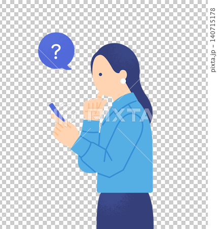 スマートフォンを見ながら顎に手を当てて考え込む女性のビジネスパーソン 140715178
