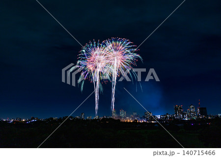 夜空に広がるカラフルなスターマイン 140715466
