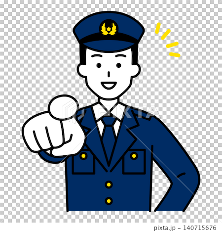 The male police officer smiles and points to the officer. The male police officer smiles and points to the officer. 140715676