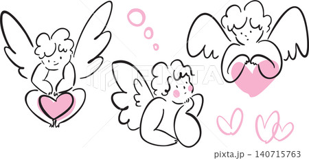 キューピッド天使セット　バレンタイン・ウェディング手描きイラスト 140715763