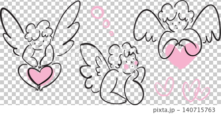 キューピッド天使セット　バレンタイン・ウェディング手描きイラスト 140715763