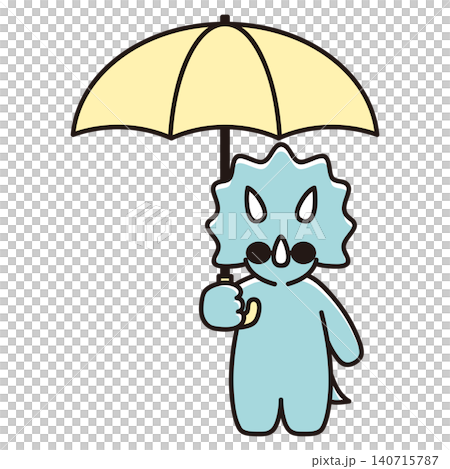 一幅三角龍戴著墨鏡、拿著雨傘的插圖。 一幅三角龍戴著墨鏡、拿著雨傘的插圖。 140715787