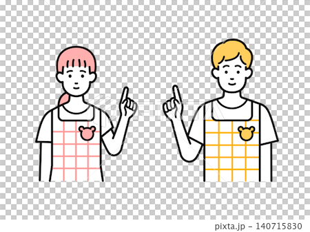 Male and female childcare workers pointing Male and female childcare workers pointing 140715830
