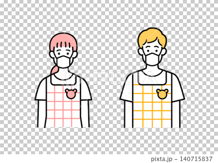 Male and female childcare workers wearing masks Male and female childcare workers wearing masks 140715837