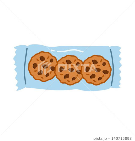 Cartoon Illustration of Chocolate Chip Cookies in Packaging 140715898