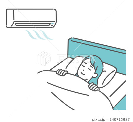 エアコンをつけて快適に眠る女性のイラスト エアコンをつけて快適に眠る女性のイラスト 140715987