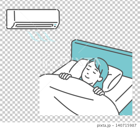 エアコンをつけて快適に眠る女性のイラスト エアコンをつけて快適に眠る女性のイラスト 140715987