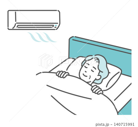 エアコンをつけて快適に眠るシニア女性のイラスト エアコンをつけて快適に眠るシニア女性のイラスト 140715991