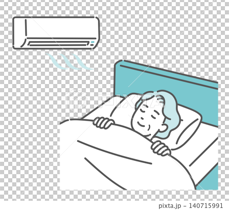 エアコンをつけて快適に眠るシニア女性のイラスト エアコンをつけて快適に眠るシニア女性のイラスト 140715991