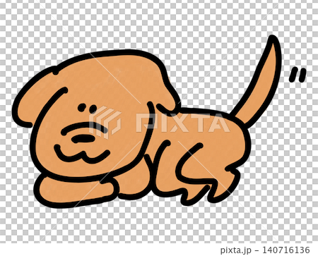 A hand-drawn illustration of a cute dog lying down and wagging its tail. A hand-drawn illustration of a cute dog lying down and wagging its tail. 140716136