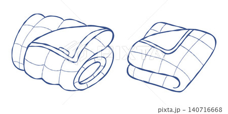 Sensory Weighted Blanket Set. Rolled and Folded Heavy Quilt for Autism Therapy. ADHD Anxiety Relief Deep Pressure Input Object. Vector Illustration. Isolated Bedding Line Art on White Background 140716668