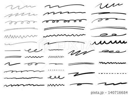 シンプルな手描きライン素材セット 黒 140716684