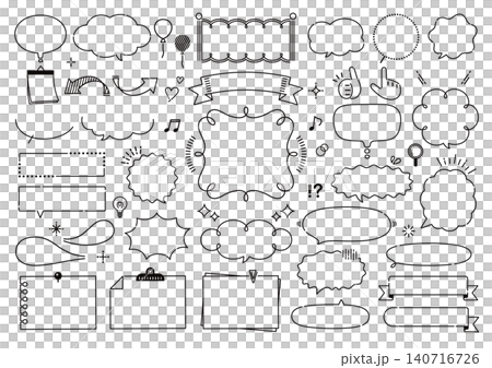 Pop and cute handwritten-style speech bubble and frame set Pop and cute handwritten-style speech bubble and frame set 140716726