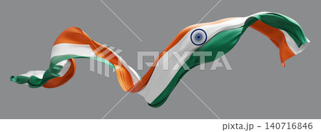 Indian flag ribbon sheer fabric flowing isolated on grey background 3D render 140716846