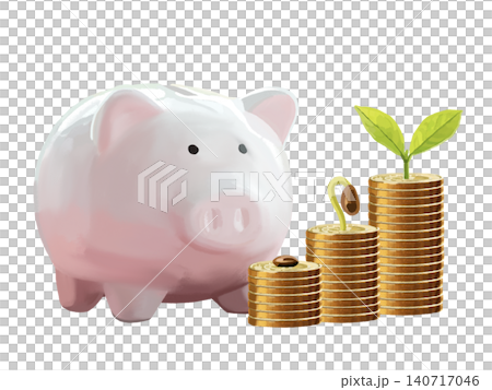 豚の貯金箱とコインと成長する新芽 140717046