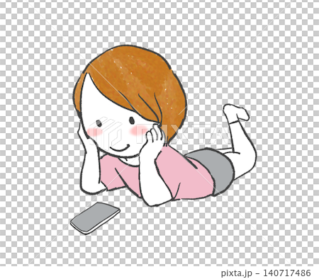 躺著,看著智能手機的女人 躺著,看著智能手機的女人 140717486