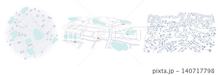 Set of minimalist city map, showing neighborhoods with parks and streets layouts. Vector illustration. Set of minimalist city map, showing neighborhoods with parks and streets layouts. Vector illustration. 140717798