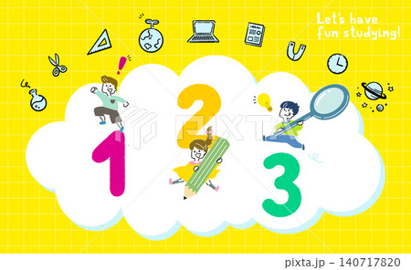元気に学習する子供達の成長をイメージしたイラスト　教科のイメージアイコンセット 140717820