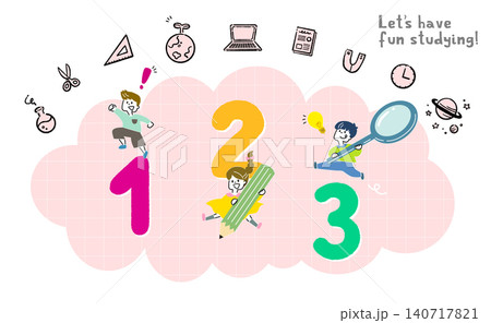 子供たちの勉強の楽しさをイメージしたイラストとアイコンセット 子供たちの勉強の楽しさをイメージしたイラストとアイコンセット 140717821